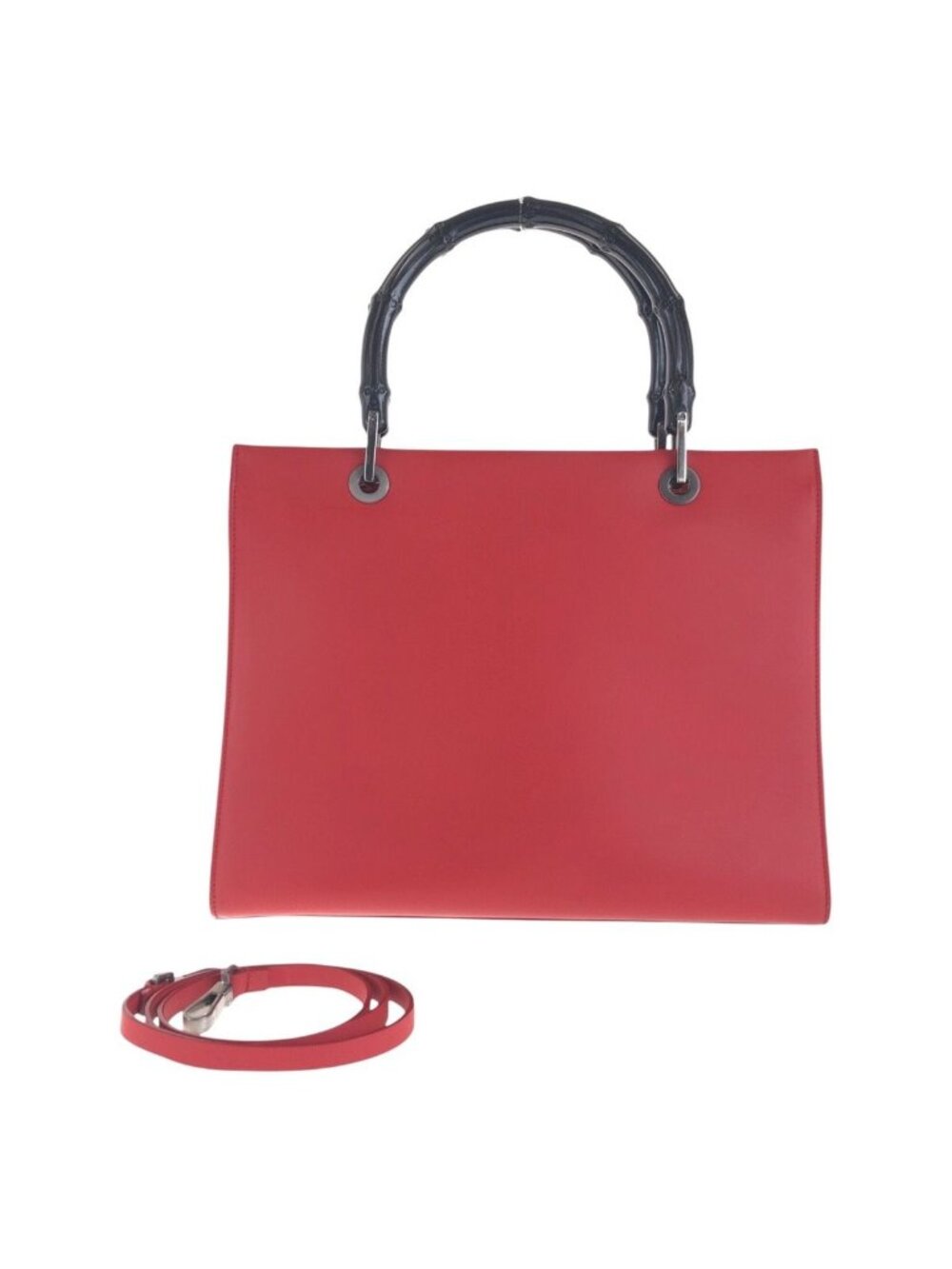 Gucci Bamboo Red Black Leather Tote Shoulder Bag 2-Way
